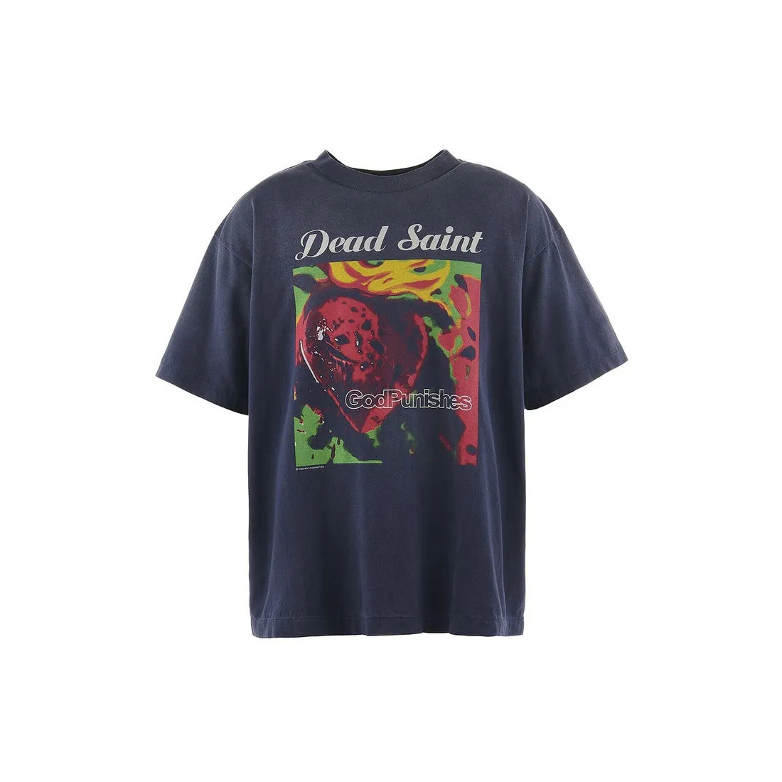 SAINT Mxxxxxx DEAD SAINT SS TEE/NAVY DEAD SAINT printed short sleeves God's Punishment TEE Washed blue S-XL Genuine consistent tube weaving without side seams High weight OE yarn fabric Assute dyeing Multiple horse fades Heavy wash water Worn holes Original consistent main mark/wash mark/little angel anti-counterfeiting mark